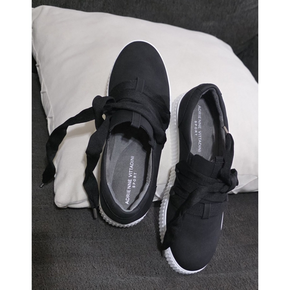 Adrienne Vittadini Sport Sneakers Womens 8M Black Nacht Ribbon Lace Platform - Picture 3 of 7